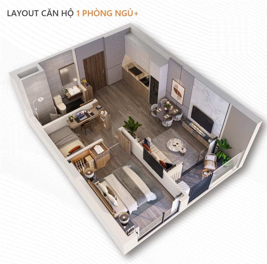 Phối cảnh nội thất tham khảo – căn 1PN+M