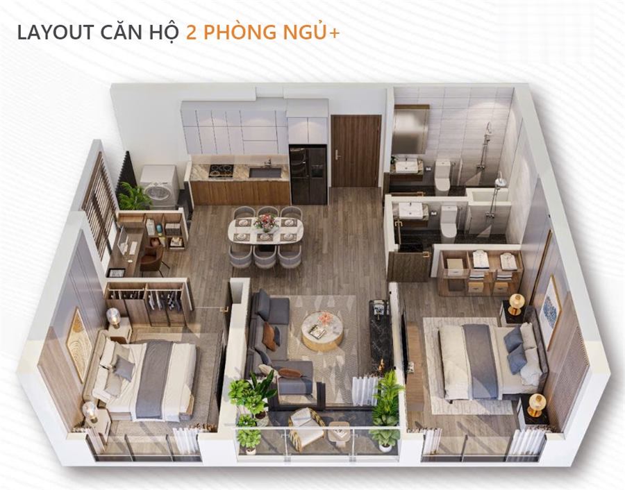 Phối cảnh nội thất tham khảo – căn 2PN+