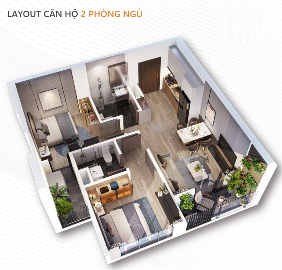 Phối cảnh nội thất tham khảo – căn 2PN