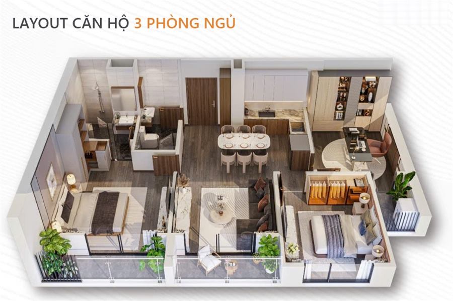 Phối cảnh nội thất tham khảo – căn 3PN